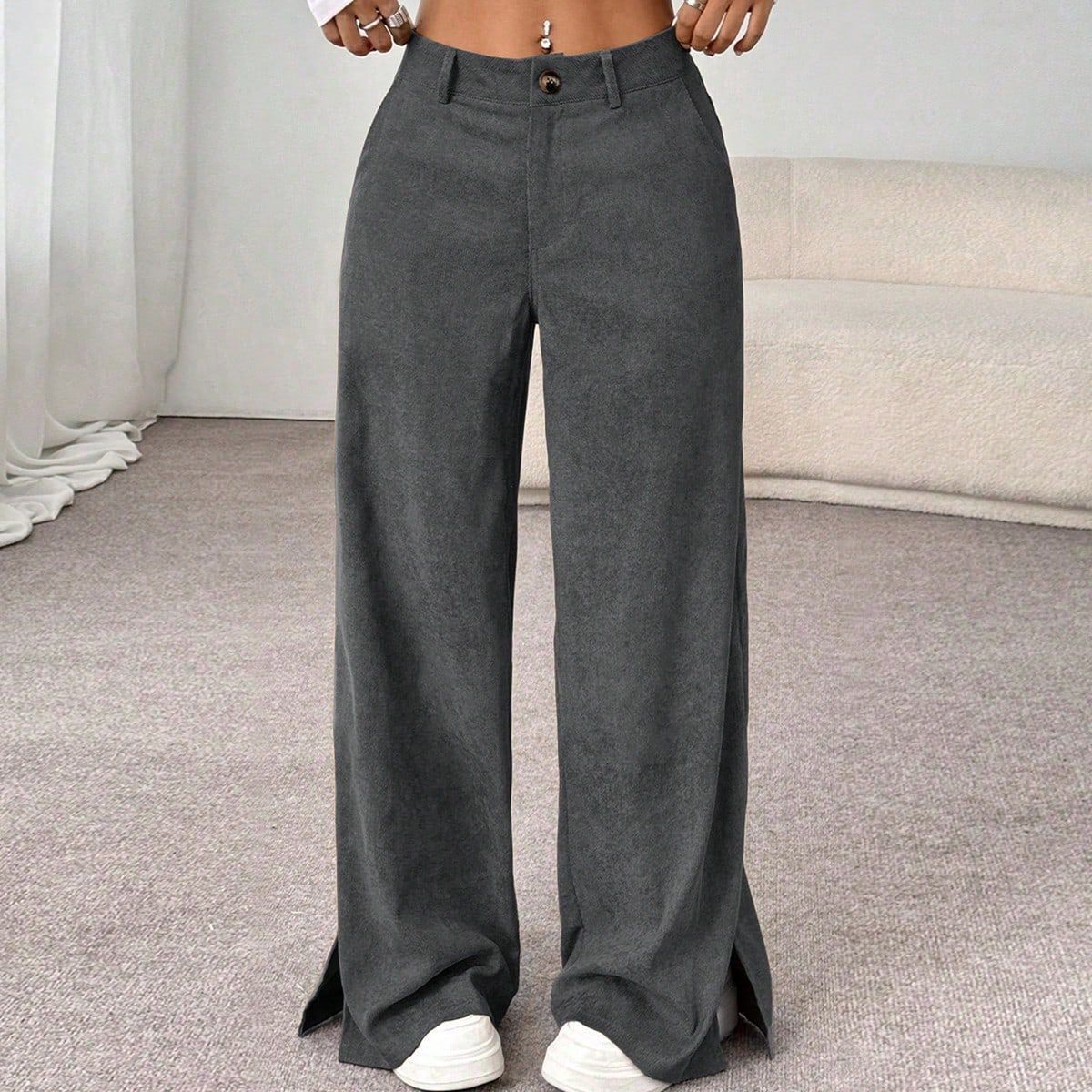 Ladies' High Waist Corduroy Wide Leg Pants