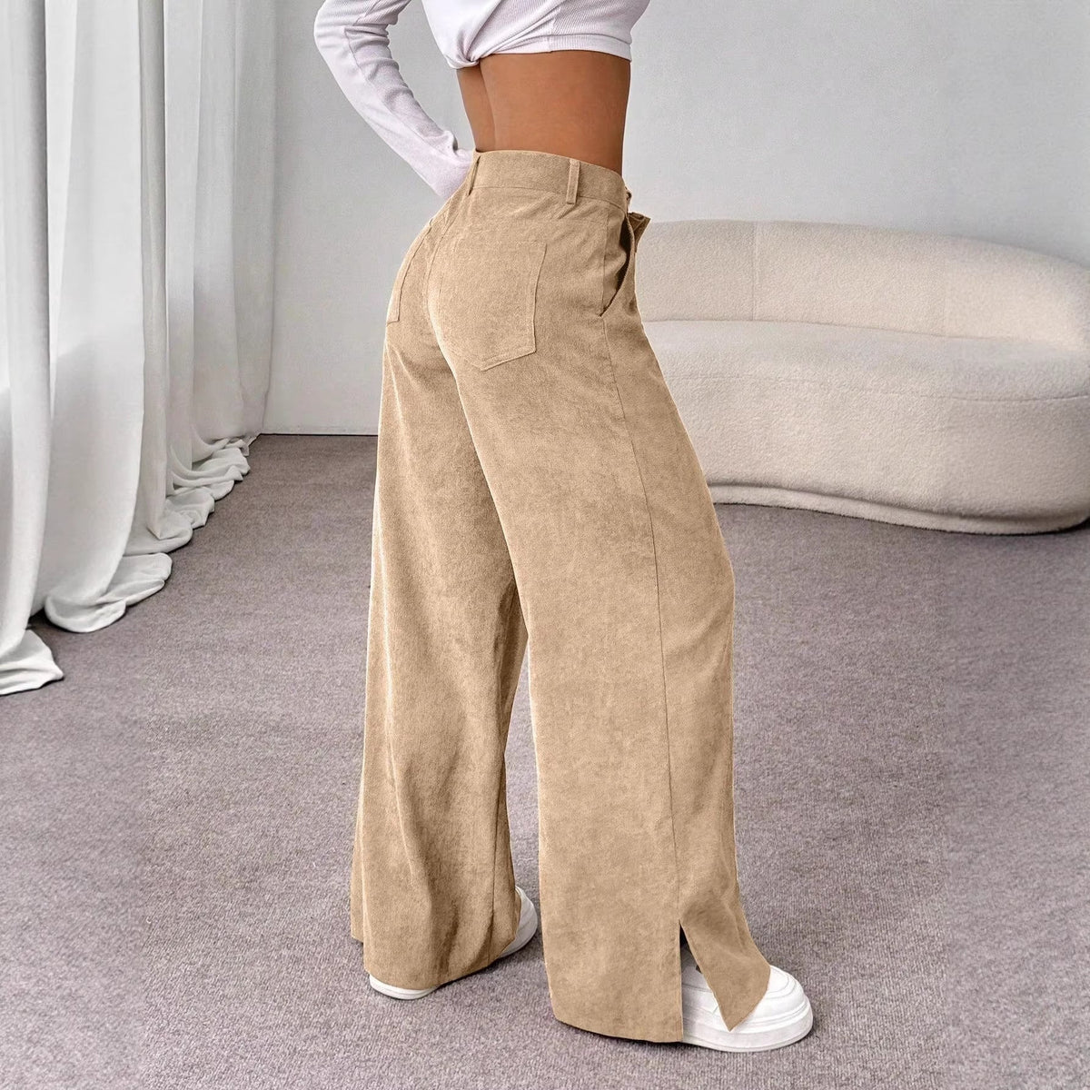 Ladies' High Waist Corduroy Wide Leg Pants