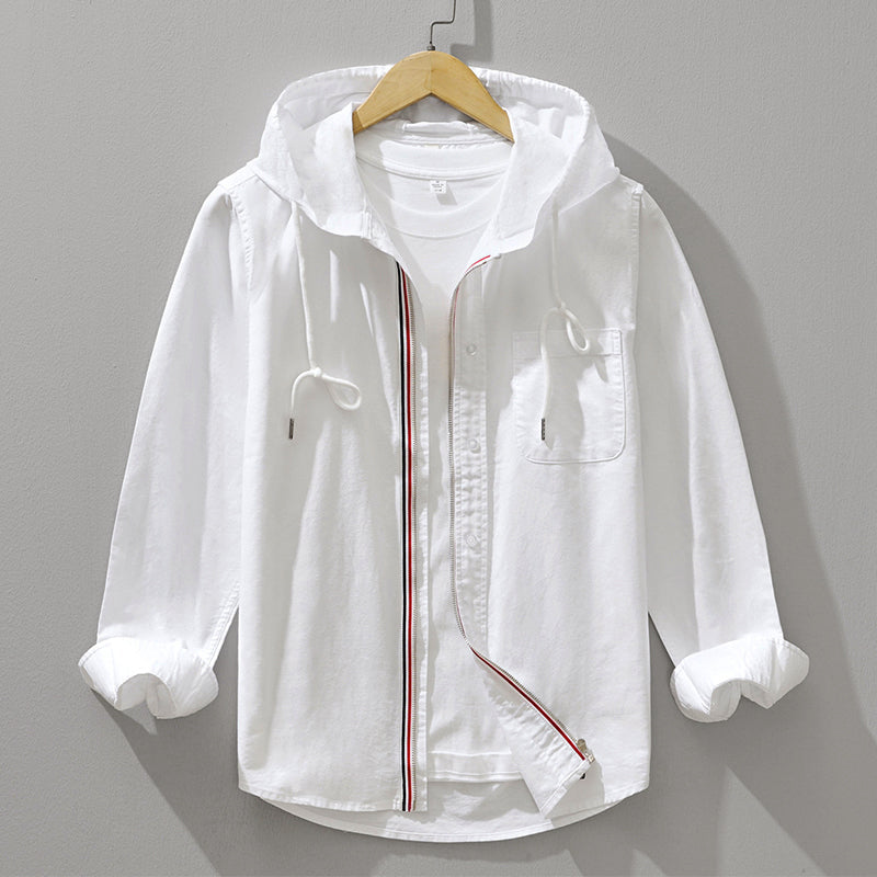Hooded Cotton Shirt with Zipper Closure