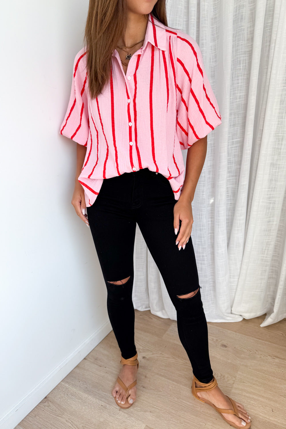Rani Shirt - Pink Red Stripe