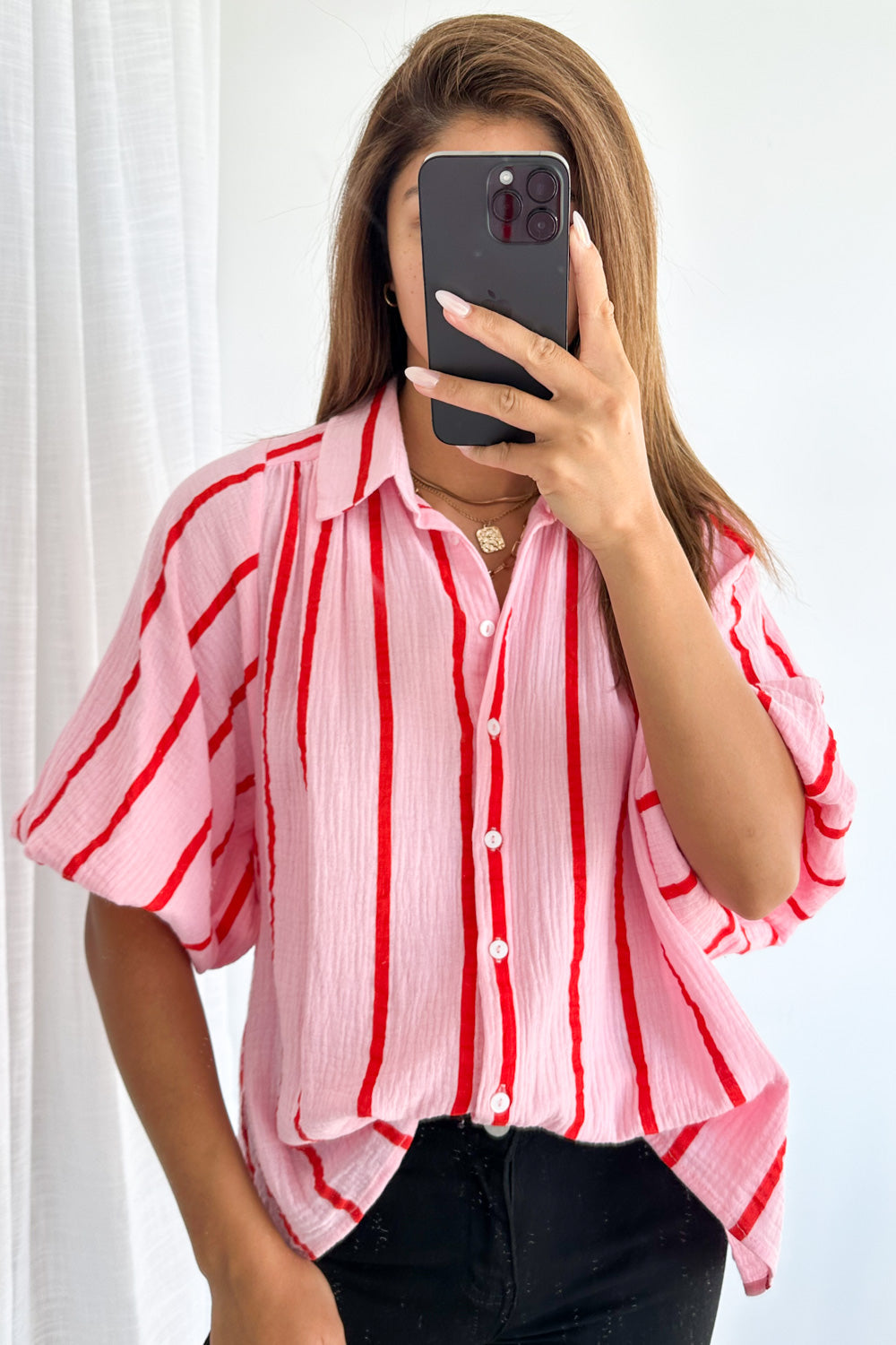 Rani Shirt - Pink Red Stripe